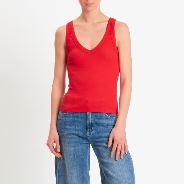 Vicolo-Top scollo v a costine - rosso