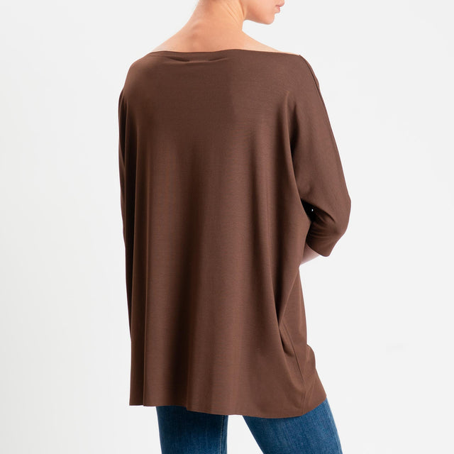 Vicolo-T-shirt over taglio vivo in jersey - choco