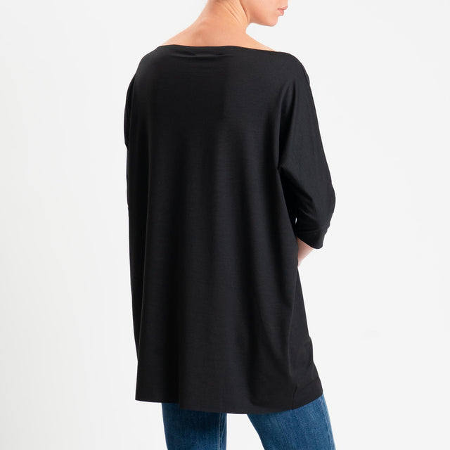 Vicolo-T-shirt over taglio vivo in jersey - nero