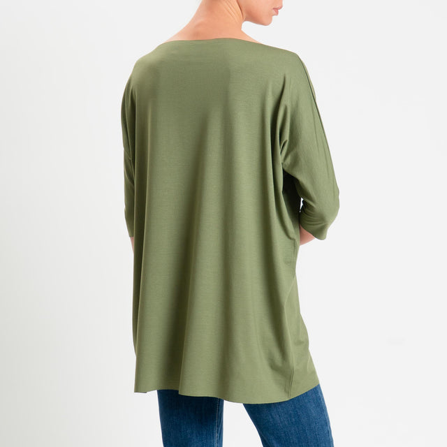 Vicolo-T-shirt over taglio vivo in jersey - militare