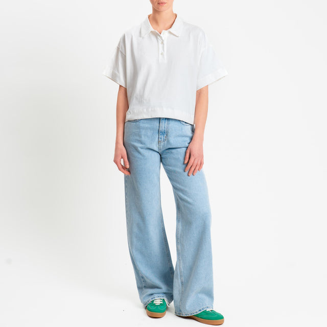 Vicolo-T-shirt collo polo con spacchi laterali - bianco