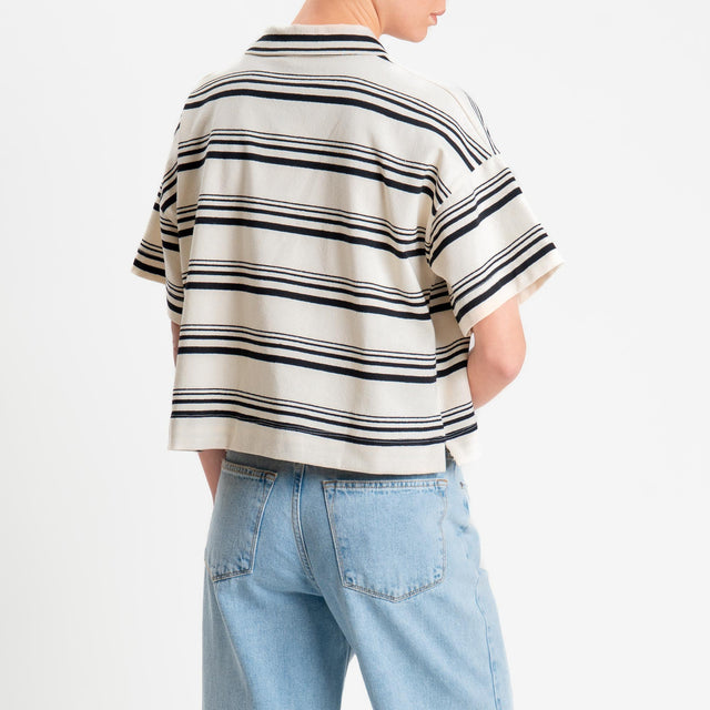Vicolo-T-shirt a righe collo polo - burro/nero