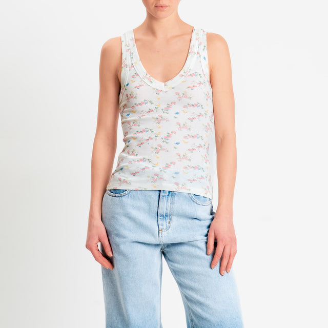 Vicolo-Top a costine fantasia provenzale - bianco/rosa