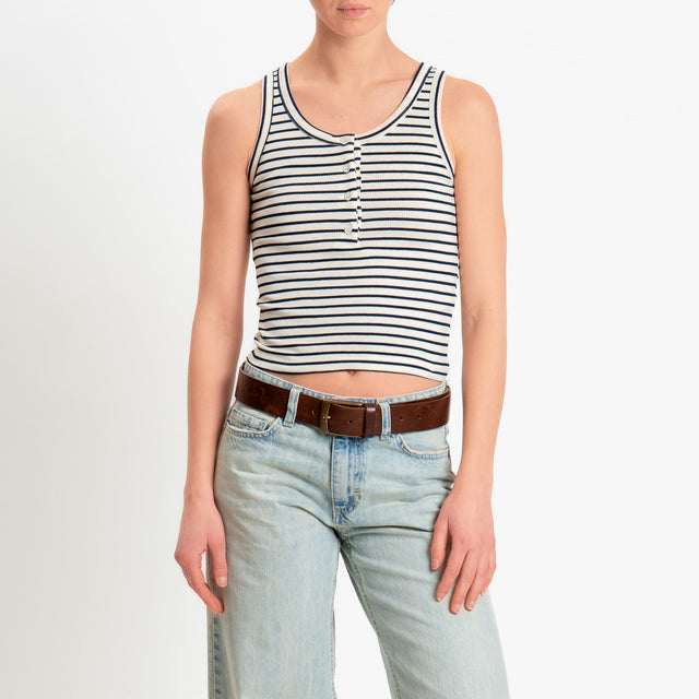 Vicolo-Top a righe con bottoni - burro/blu