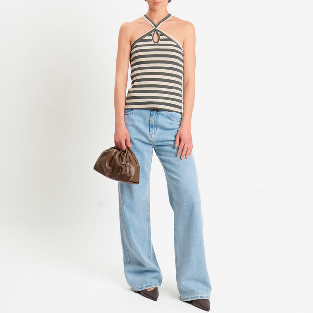 Vicolo-Top a costine scollo incrociato - burro/salvia