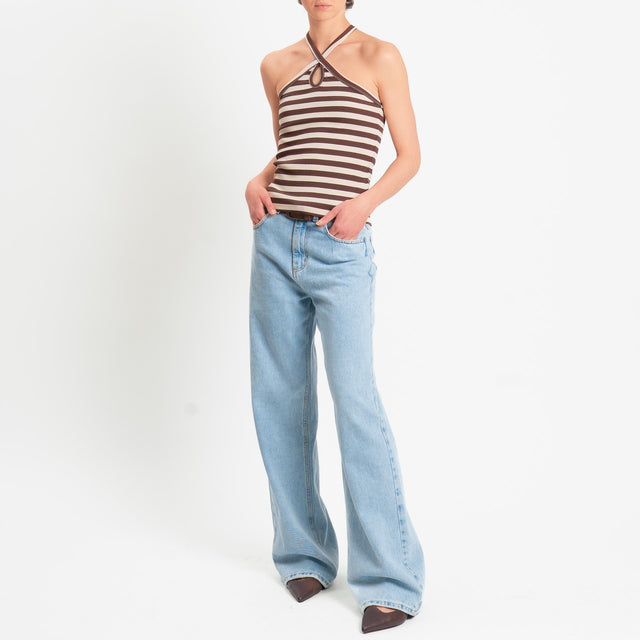 Vicolo-Top a costine scollo incrociato - burro/moro