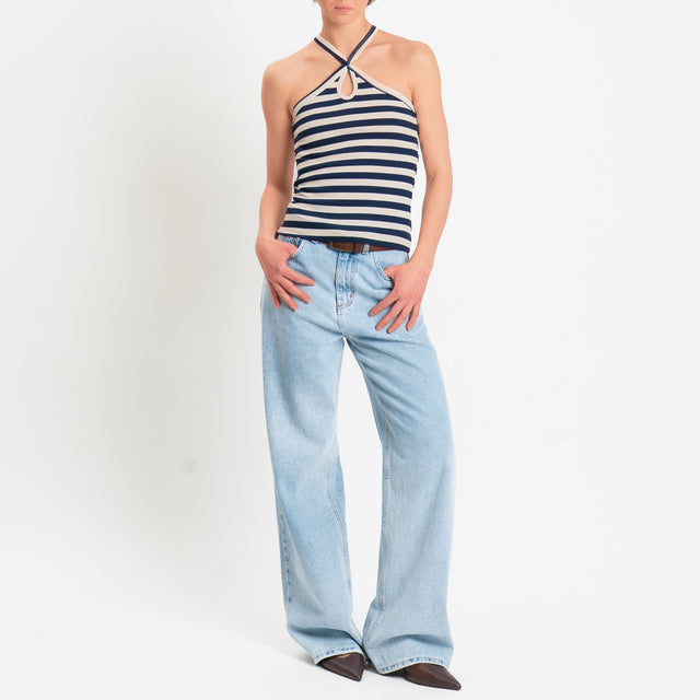 Vicolo-Top a costine scollo incrociato - burro/blu