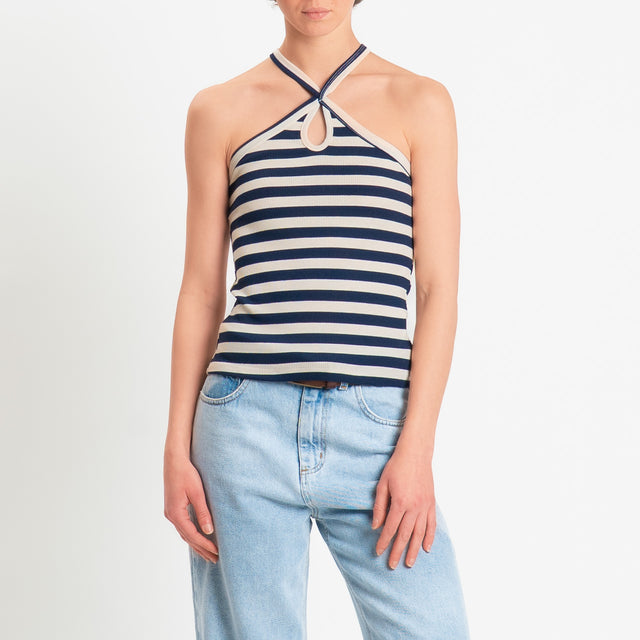 Vicolo-Top a costine scollo incrociato - burro/blu