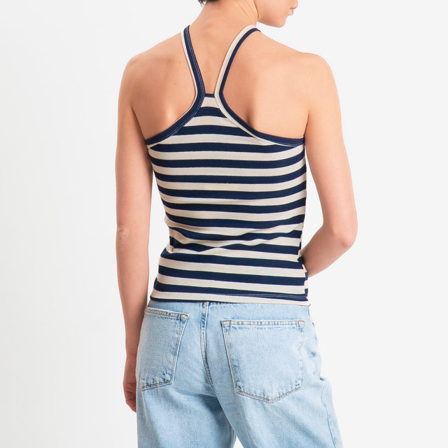 Vicolo-Top a costine scollo incrociato - burro/blu