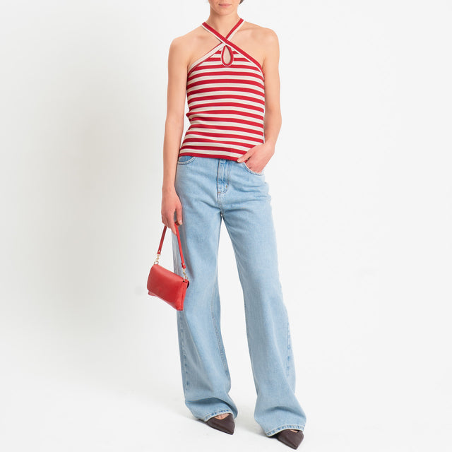 Vicolo-Top a costine scollo incrociato - burro/bordeaux