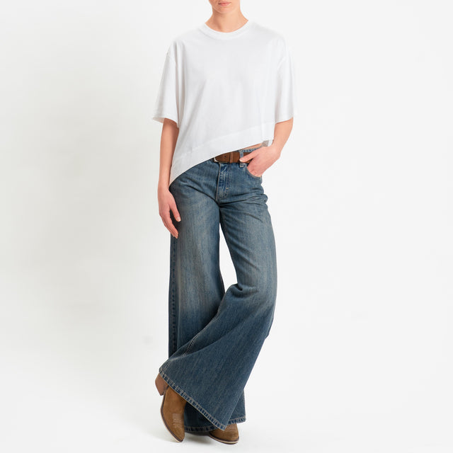 Vicolo-T-shirt girocollo asimmetrica - bianco