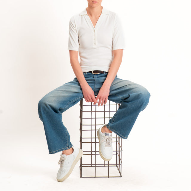 Vicolo-T-shirt a costine scollo polo - burro