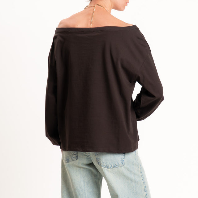 Vicolo-T-shirt scatola con dettaglio - moro