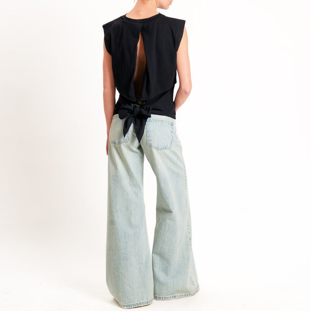 Vicolo-T-shirt scollatura dietro con fiocco - nero