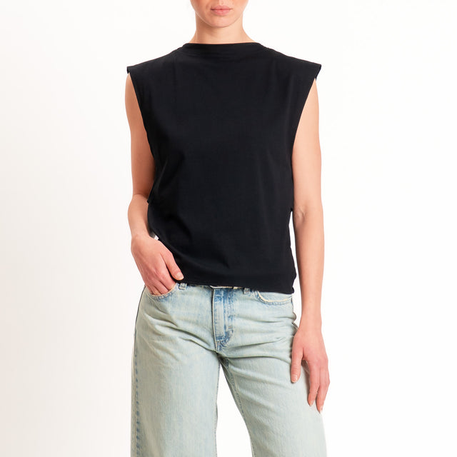 Vicolo-T-shirt scollatura dietro con fiocco - nero