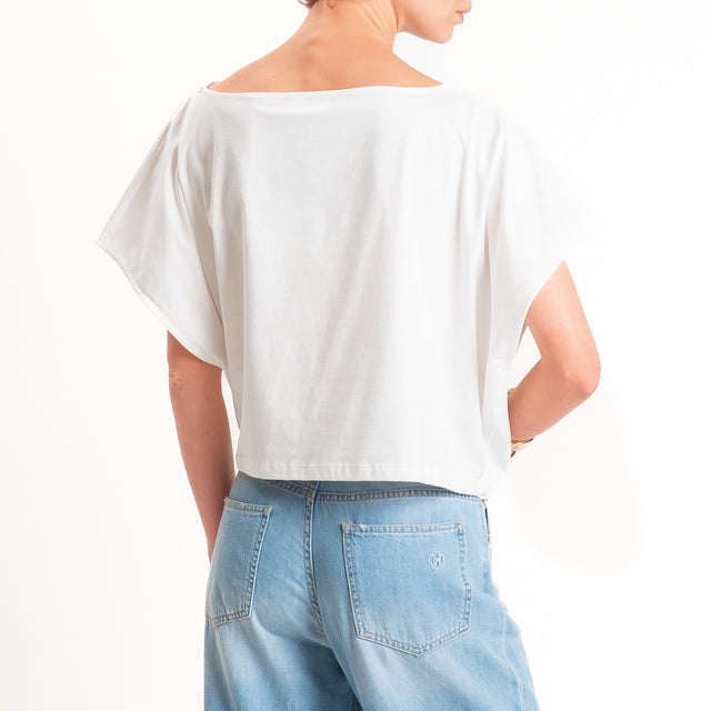 Vicolo-T-shirt scollo barca nodo davanti - bianco