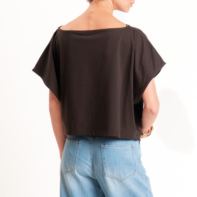 Vicolo-T-shirt scollo barca nodo davanti - moro