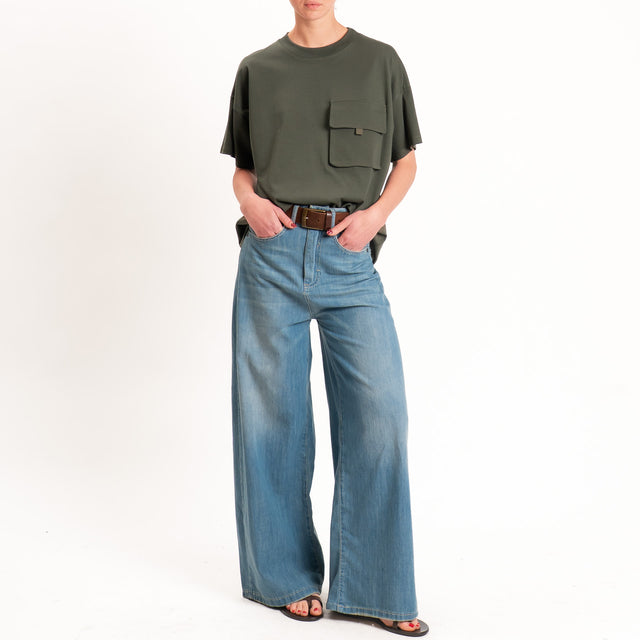 Vicolo-T-shirt girocollo con taschino - militare