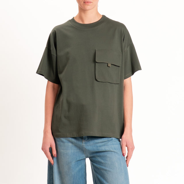 Vicolo-T-shirt girocollo con taschino - militare