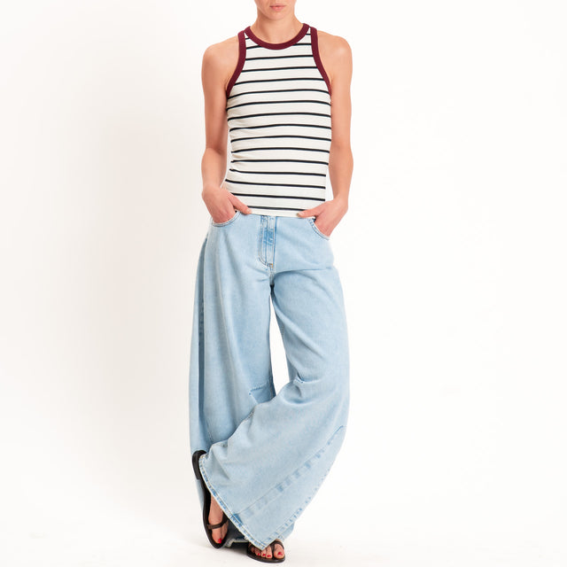 Vicolo-Top a righe a costine - vino/ecru/nero