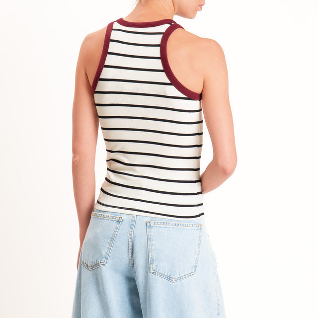 Vicolo-Top a righe a costine - vino/ecru/nero