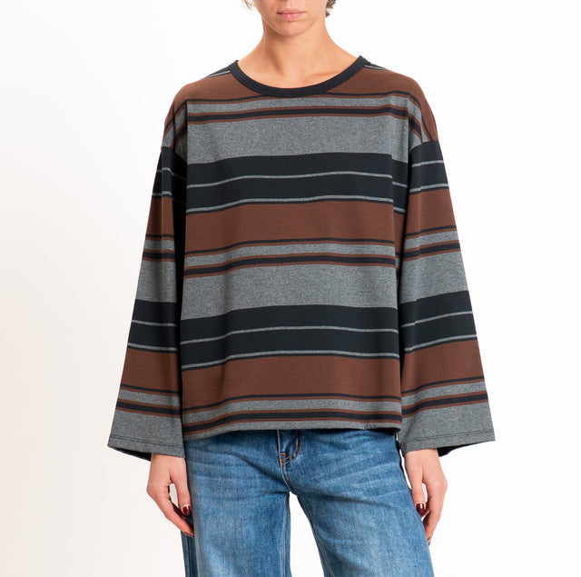 Vicolo-T-shirt scatola a righe - nero/moro