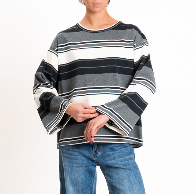 Vicolo-T-shirt scatola a righe - nero/grigio