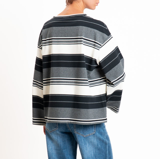 Vicolo-T-shirt scatola a righe - nero/grigio