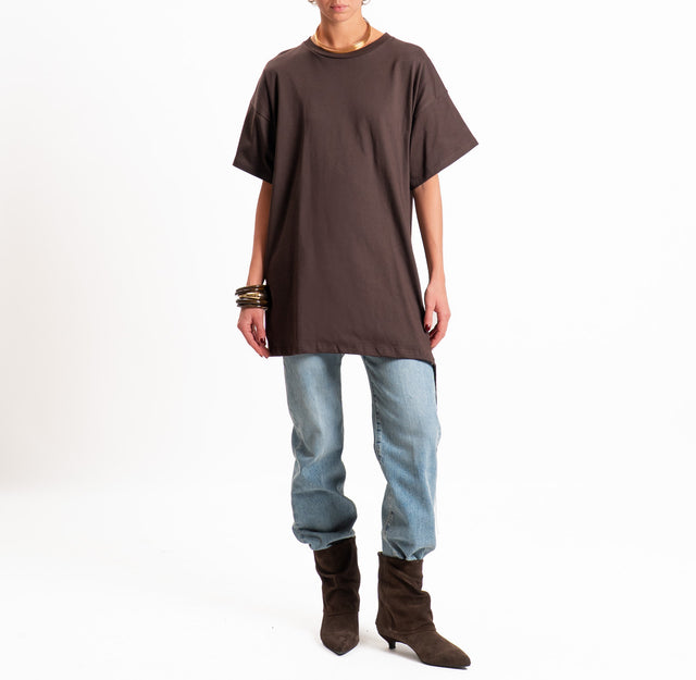 Vicolo-T-shirt oversize con frange laterali - cioccolato