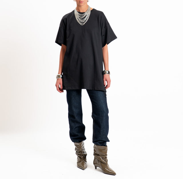 Vicolo-T-shirt oversize con frange laterali - nero