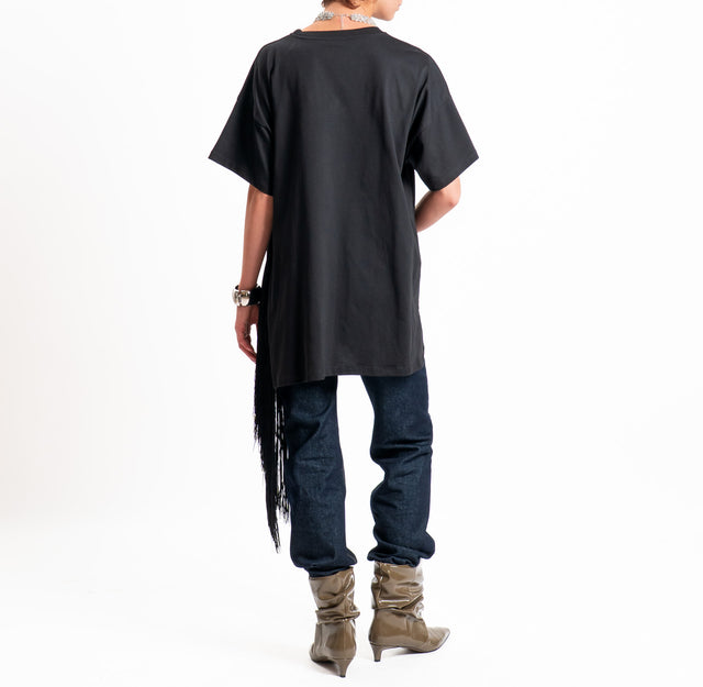Vicolo-T-shirt oversize con frange laterali - nero