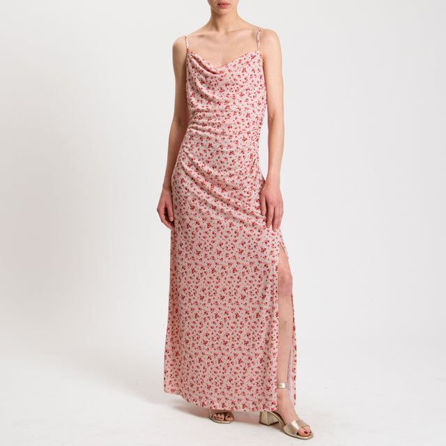 Vicolo-Abito fantasia provenzale bretelle regolabili jersey elasticizzato - rosa/cherry