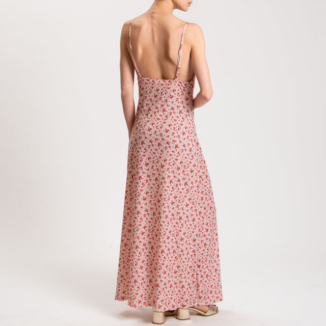 Vicolo-Abito fantasia provenzale bretelle regolabili jersey elasticizzato - rosa/cherry