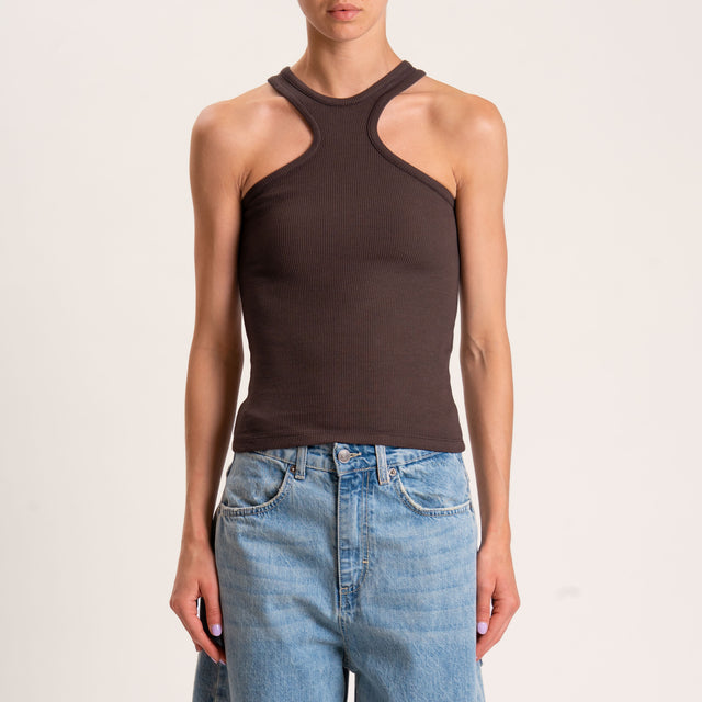 Vicolo-Top a costine scollo halter - moro