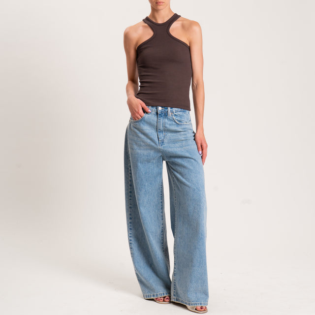 Vicolo-Top a costine scollo halter - moro