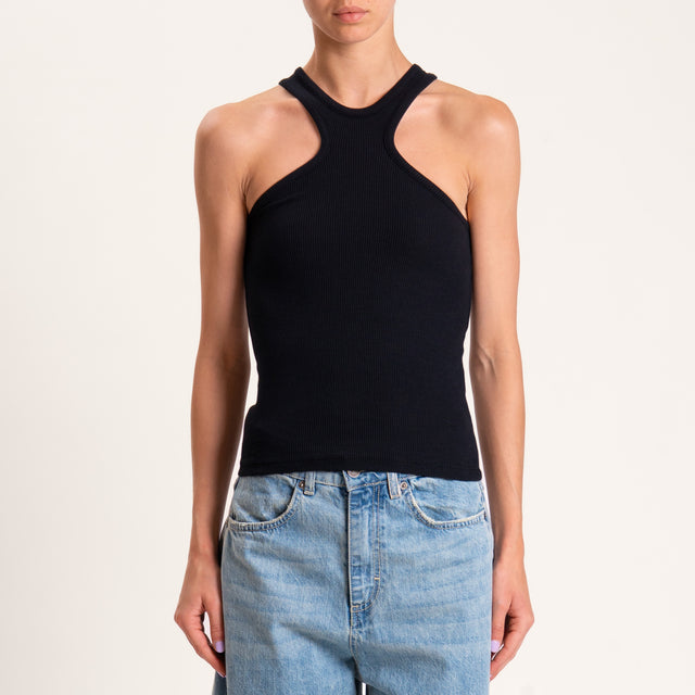 Vicolo-Top a costine scollo halter - nero
