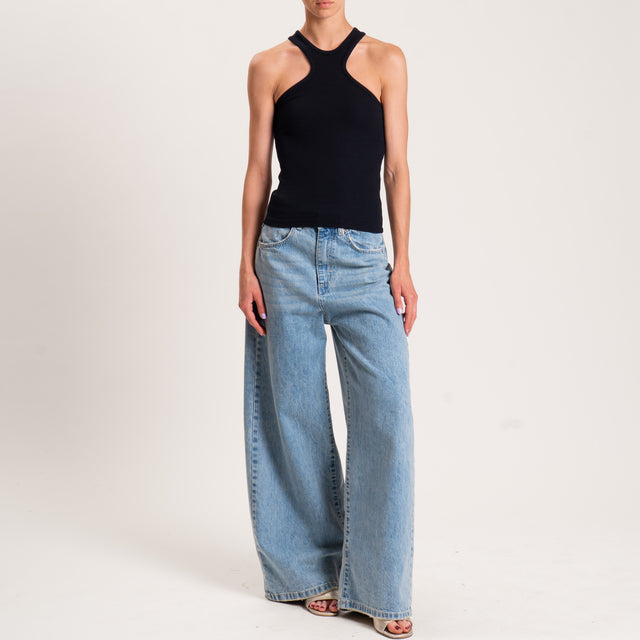 Vicolo-Top a costine scollo halter - nero