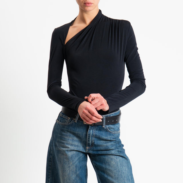 Vicolo-Body scollatura asimmetrica tessuto elasticizzato - nero