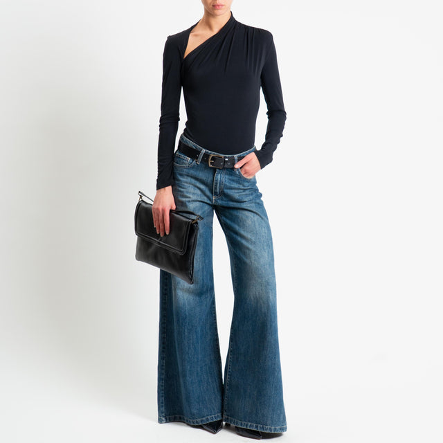 Vicolo-Body scollatura asimmetrica tessuto elasticizzato - nero