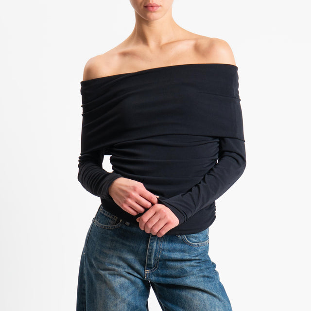 Vicolo-Blusa collo shiffer in jersey - nero