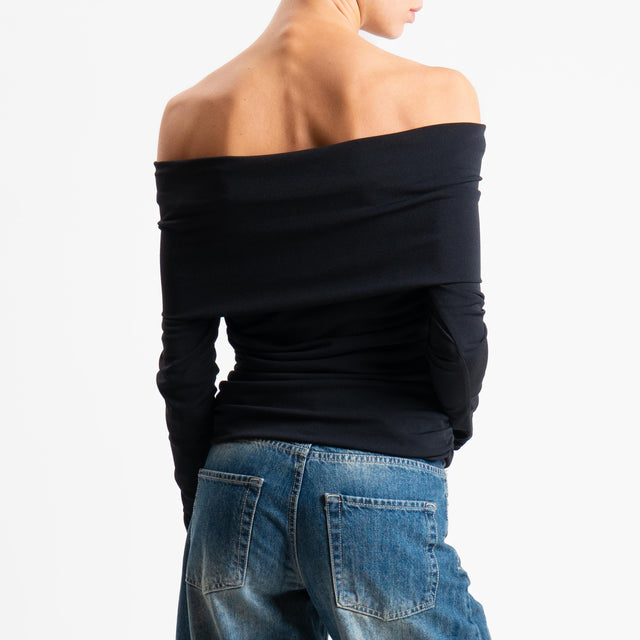 Vicolo-Blusa collo shiffer in jersey - nero