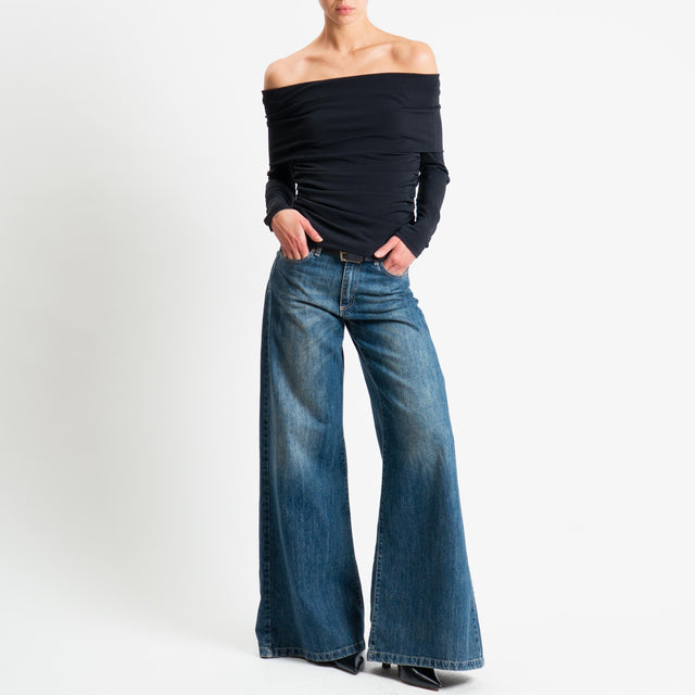 Vicolo-Blusa collo shiffer in jersey - nero