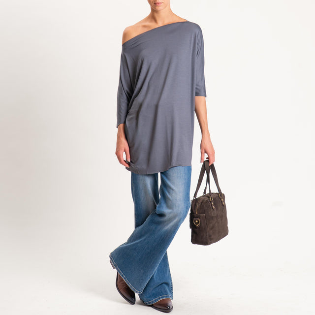 Vicolo-T-shirt over taglio vivo in jersey - piombo