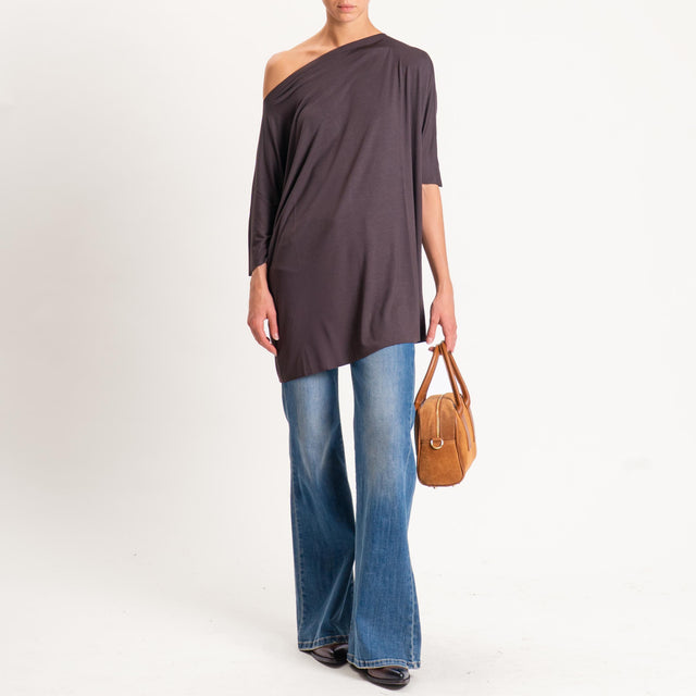 Vicolo-T-shirt over taglio vivo in jersey - moro