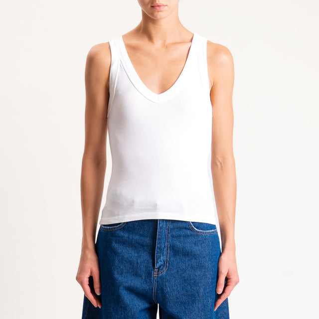 Vicolo-Top costine scollo v - latte