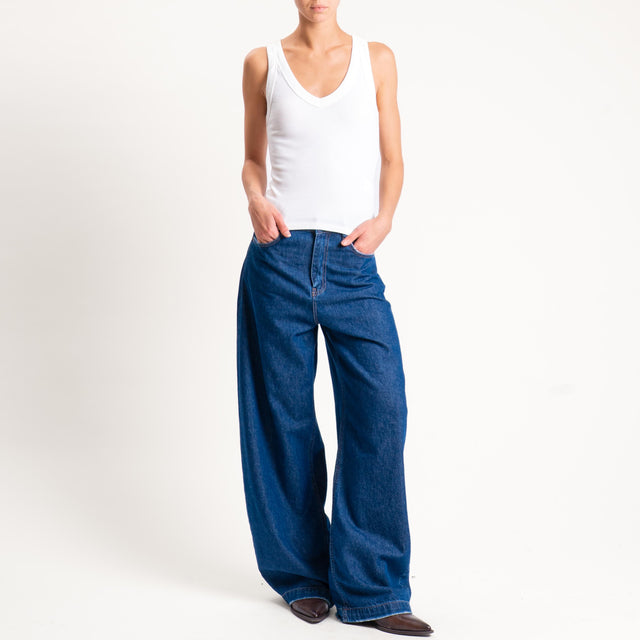 Vicolo-Top costine scollo v - latte