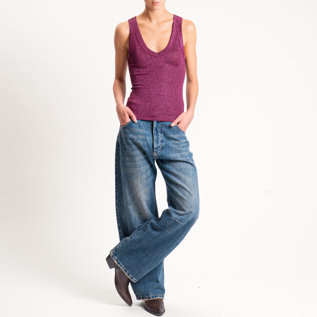 Vicolo-Top lurex scollo v - magenta