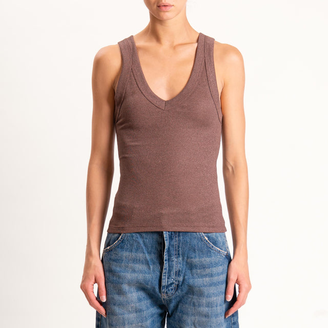 Vicolo-Top lurex scollo v - caffe'
