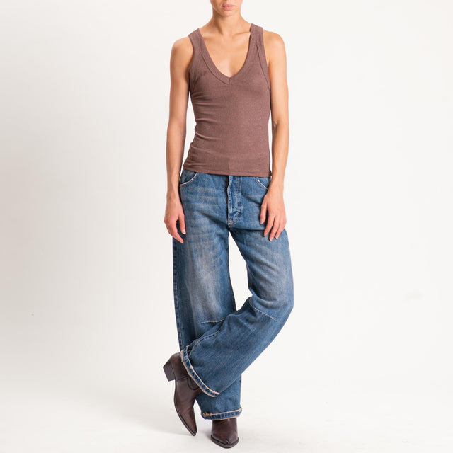 Vicolo-Top lurex scollo v - caffe'