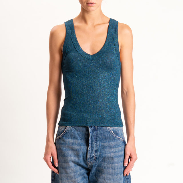Vicolo-Top lurex scollo v - petrolio